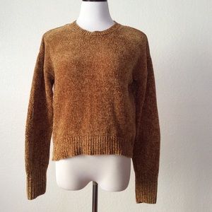 Chenille Mustard Yellow Slightly Cropped Sweater